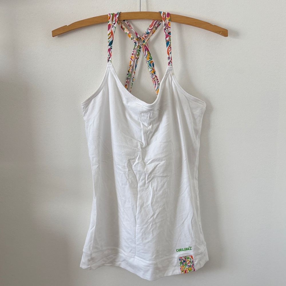 White Tank Top with Multicolor Crisscross Straps